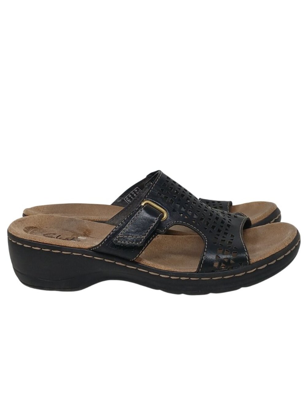 Clarks Womens 6 EU 36 Hayla Samoa Black Wedge Sandal Adj Strap Comfort #2-6 - Picture 11 of 13